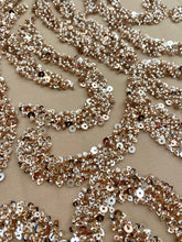 Dantela Couture Auriu Rose cu Model Geometric, cu Margele si Paiete